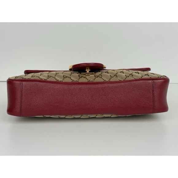 Gucci GG Marmont Monogram Matelassé Diagonal Shoulder Bag Beige and Red - Picture 6 of 16